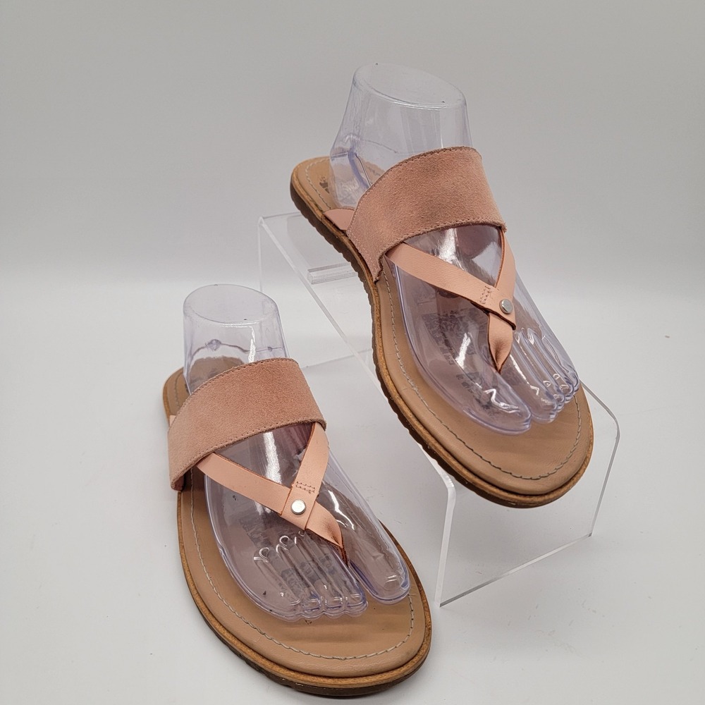 Sorel Women's Ella II Easy Flip Flop Peach Leather Sandals Size 10